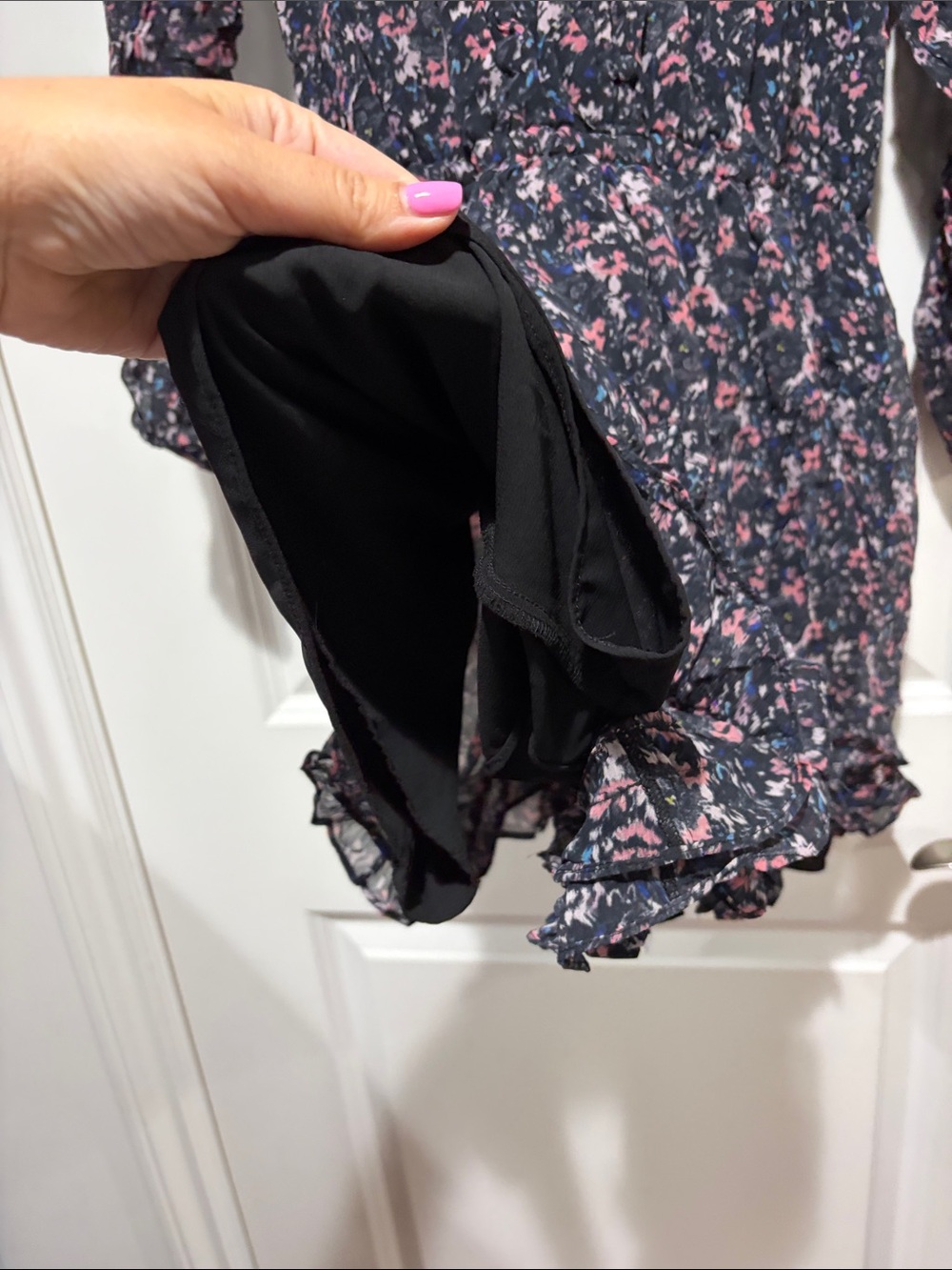 AllSaints Navy Floral V-Neck Long Sleeve shorts - Picture 4 of 4